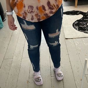 Dark wash distressed jeans